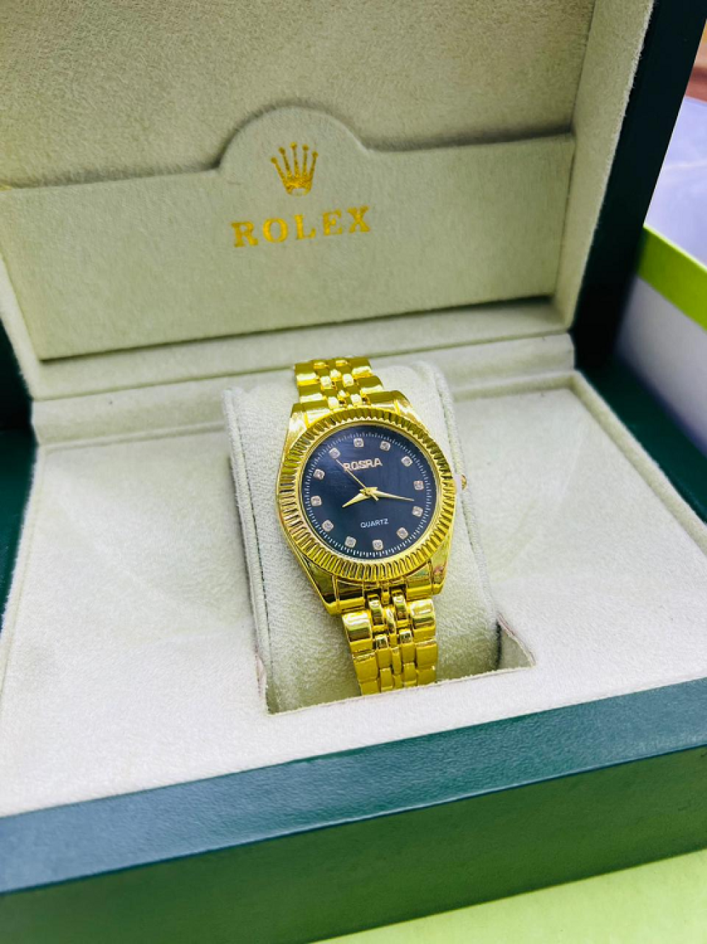 Rolex Rosra Causal Gold & Black Dial Watch