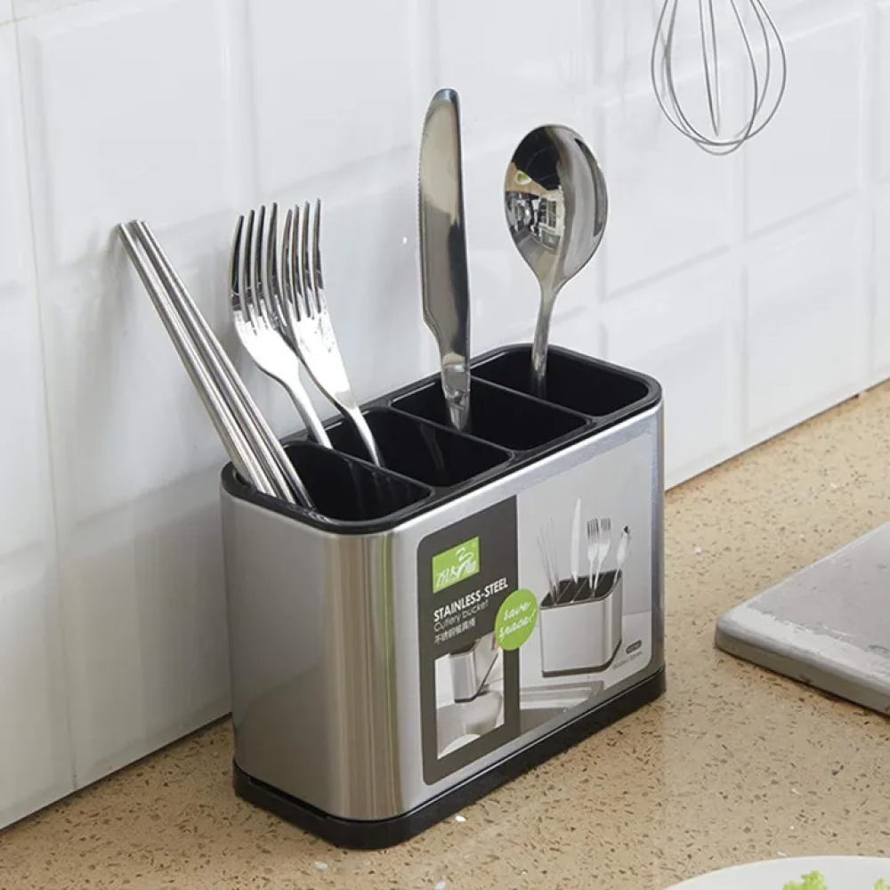 4 Grid Stainless Steel Cutlary Bucket
