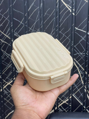 Beige Plastic Lunch Box - Striped Lid photo 1