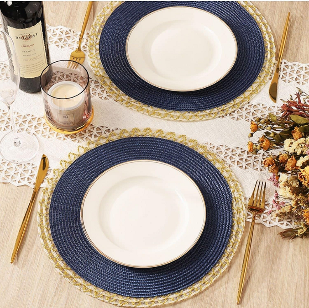 2 Pcs Round Gold border Table Placemat