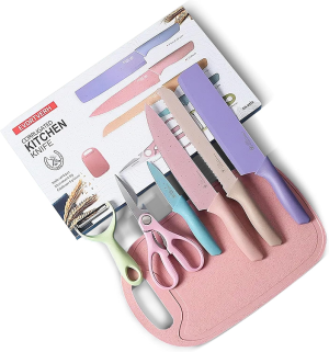 6 Pcs Colorful Knife Set With Cutting Board photo 1