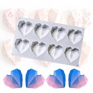 8 Slot Diamond Heart Silicone Mold photo 1